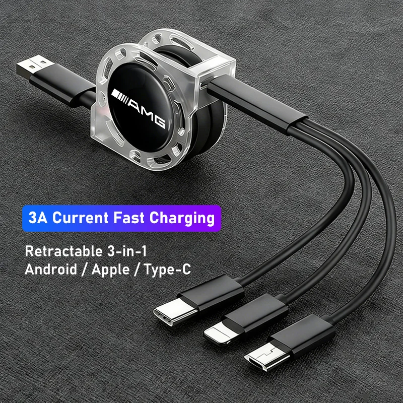 차량용 퀵차저 마이크로 USB 타입-C 3-in-1 고속 충전 케이블 타이어 밸브..