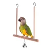 Birds Perch Parrot Play Toys Stand Holder natural Wooden Swing Bell Cage Hanging 1