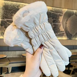 Women's Touch Screen Winter Cycling Gloves - Warm, Windproof, and Velvet - Lined (Beige)