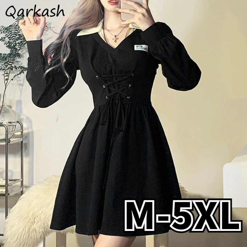 

Mini Dress Women Panelled M-5XL Lace-up Aesthetic Temper Autumn Streetwear Vintage Vestidos Casual Holiday Girl Ulzzang Minority