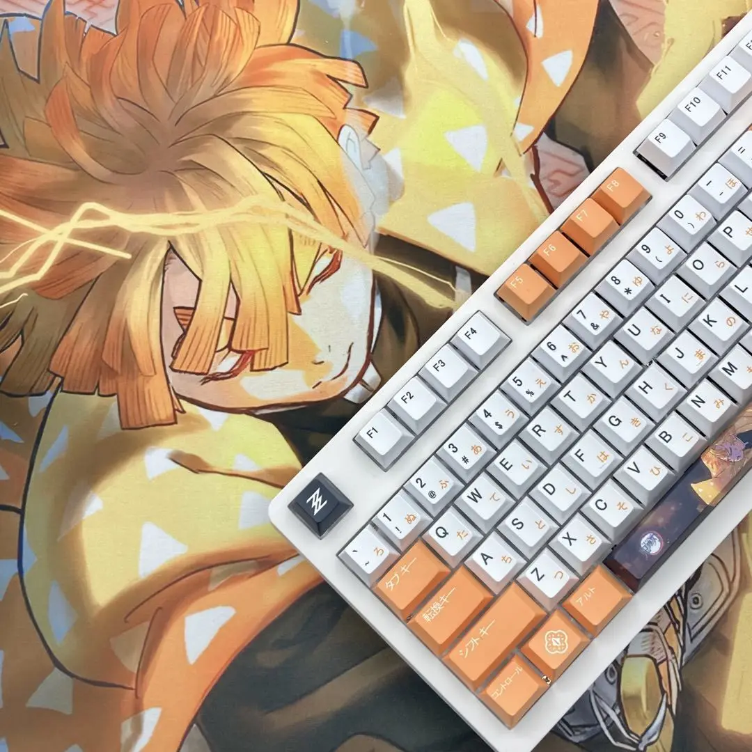 Keycap Personalizado do Perfil da Cereja do Material das Chaves Pbt dos Keycaps 128 de Agatsuma Zenitsu do Assassino do Demônio para o Teclado Mecânico do Interruptor de mx - Imagem 5