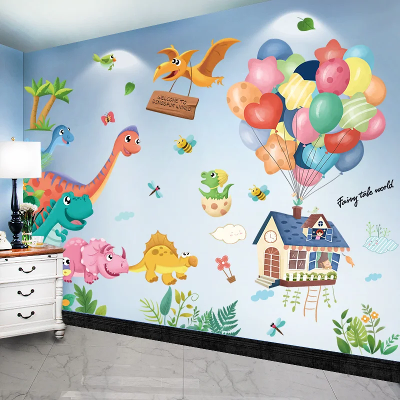  SHIJUEHEZI-Dinosaurier-Tiere-Wand-Aufkleber-DIY-Cartoon-Luftballons 
