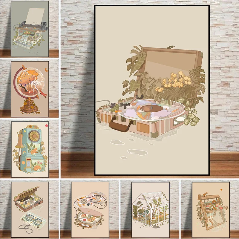 Little Fresh Illustration Canvas Poster Lovely Cartoon Family Thing Wall Art Pictures for Living Room Bedroom Modern Home Decor
