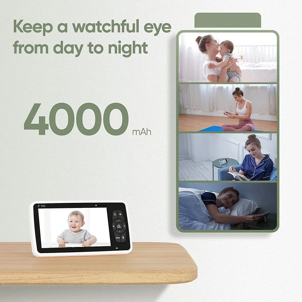 5 Inch Video Baby Monitor Two Camera PTZ 4X Zoom Auto Night Vision 2-Way Audio Temperature Sensor Lullaby SM50 Kit video baby monitor
