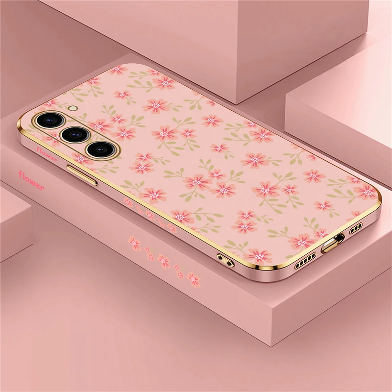 Elegant Floral Silicone Shockproof Back Cover - Plating Finish