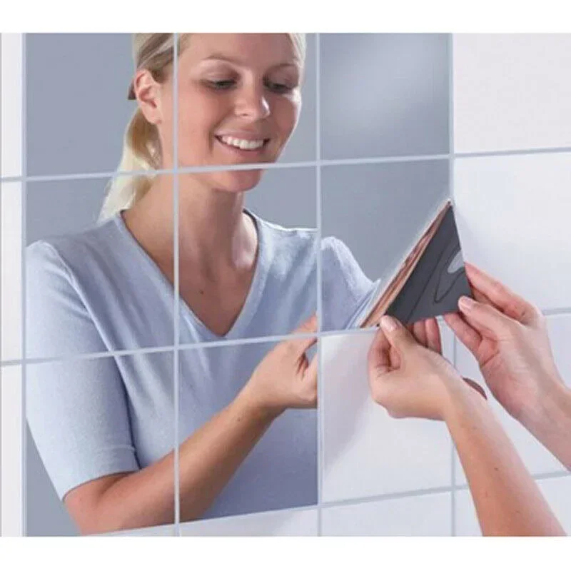 16Pcs 15CM Square Mirror Wall Sticker Self-adhesive Tile Wall Stickers Bathroom Home Decor Mural DIY 3D Art Decal
