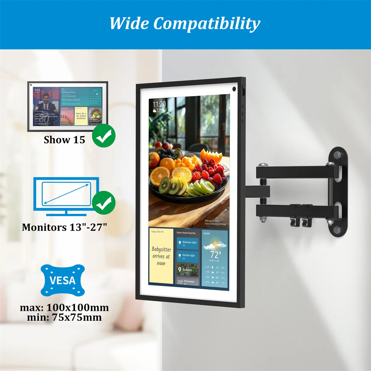 Echo Show 15  Ȩ Ʈ  Ʈ, Ǯ  귡Ŷ, ȸ ȸ ƿƮ Ȯ, 10 ġ-32 ġ  TV, ִ 33 lbs 