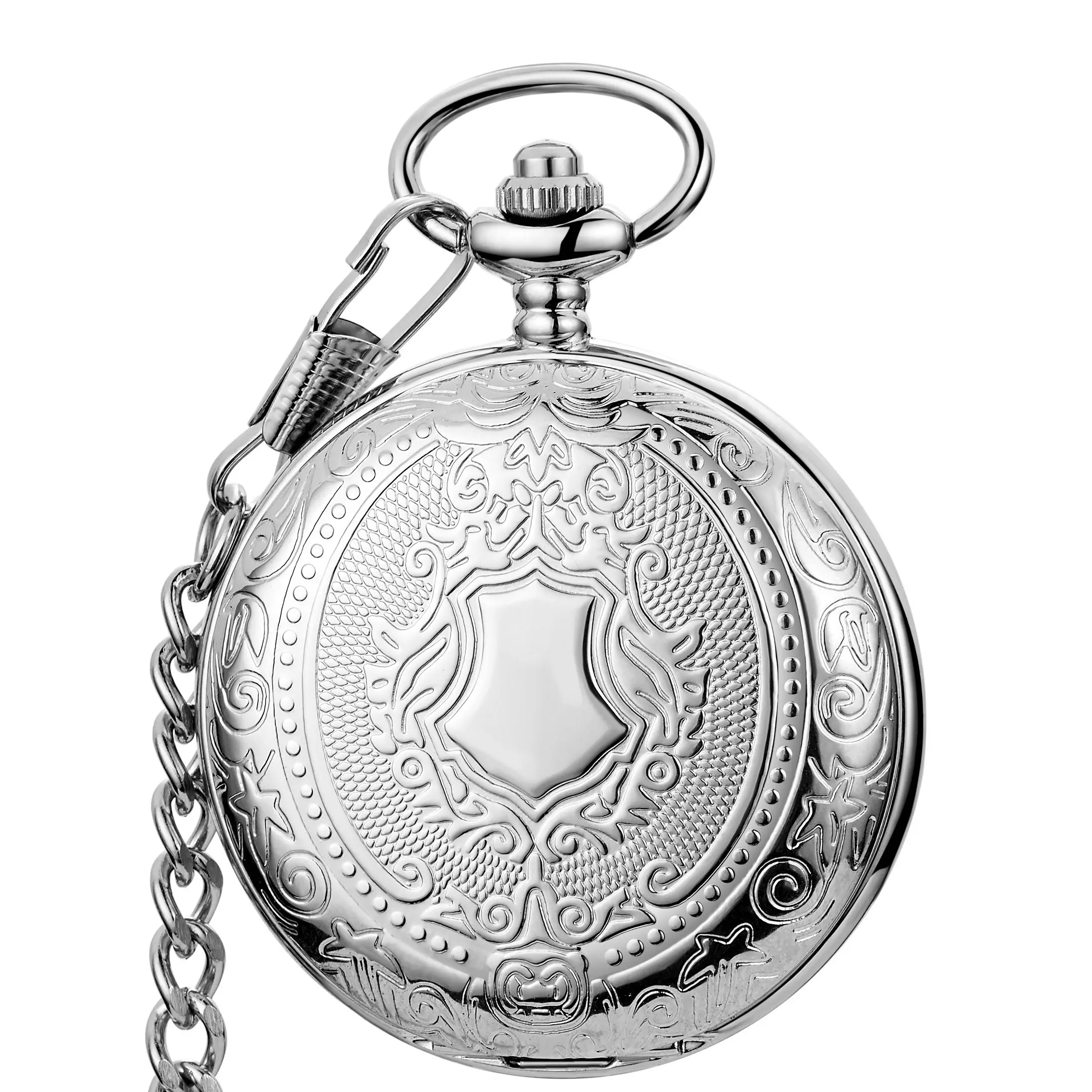 Unique Black Silver Pocket Watch Mechanical Handwinding Fob Watch
