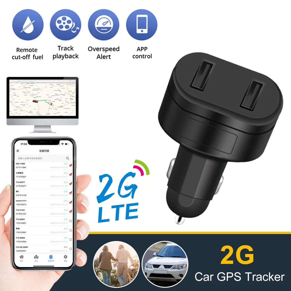 Dual USB Car GPS Tracker Output Charger Mini Locator 12V Real-Time Tracking Device 180 Days Record Storage -