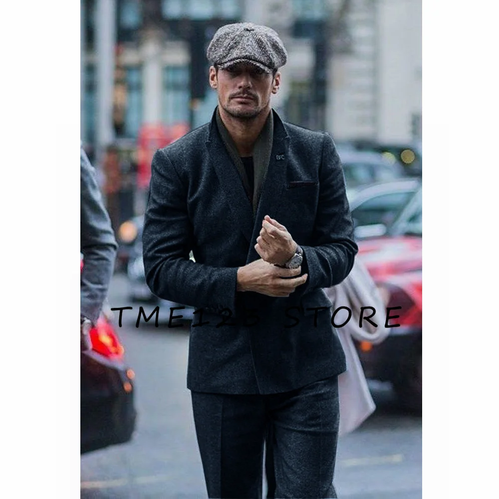 

2023 Korean Autumn Dongdaemun Men's Woolen Two-piece Suit Business Casual V-neck Single-breasted French Street Style