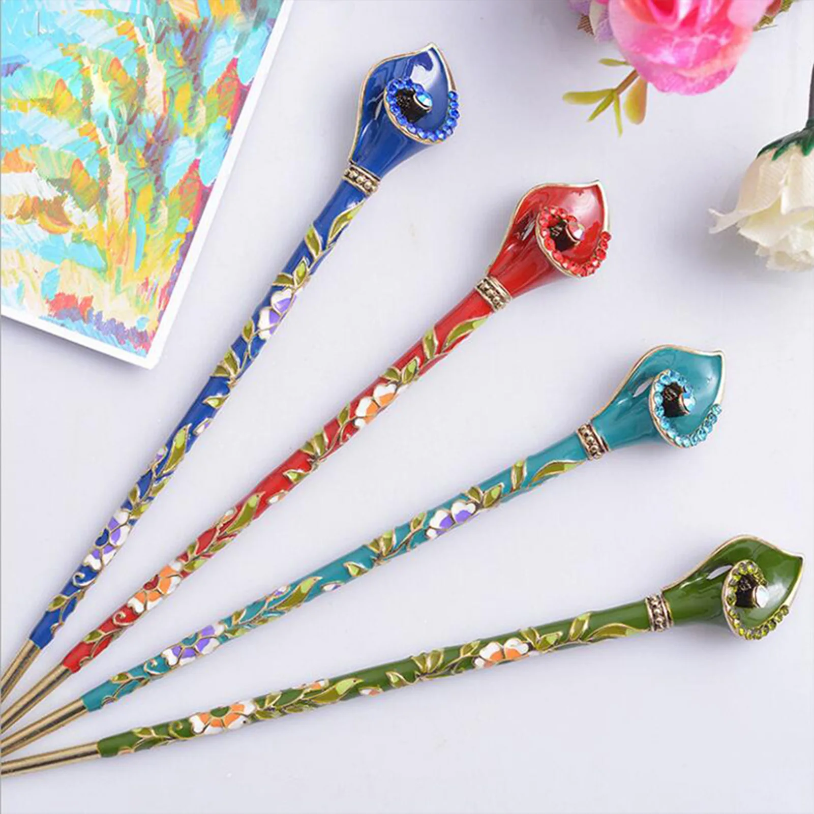 Hair Pin Chignon Pin Chopsticks Cloisonne Hair Making Accessories with 3 Styles for Cheongsam Han Clothes Tea Wear