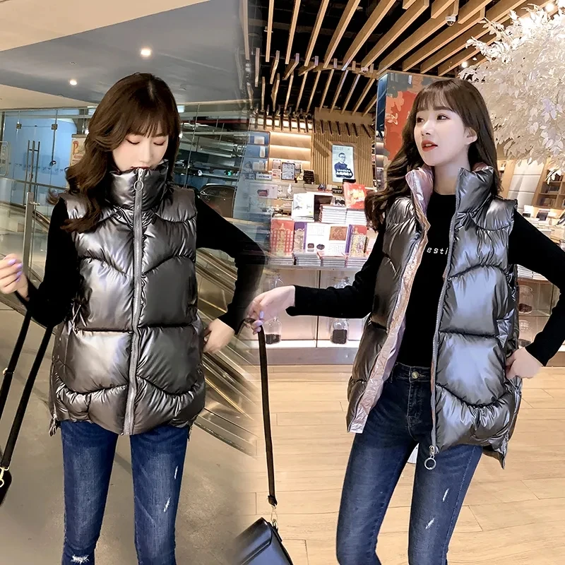 Sleeveless Puffer Jacket Womens  Winter Shiny Sleeveless Jacket - Autumn  Winter - Aliexpress