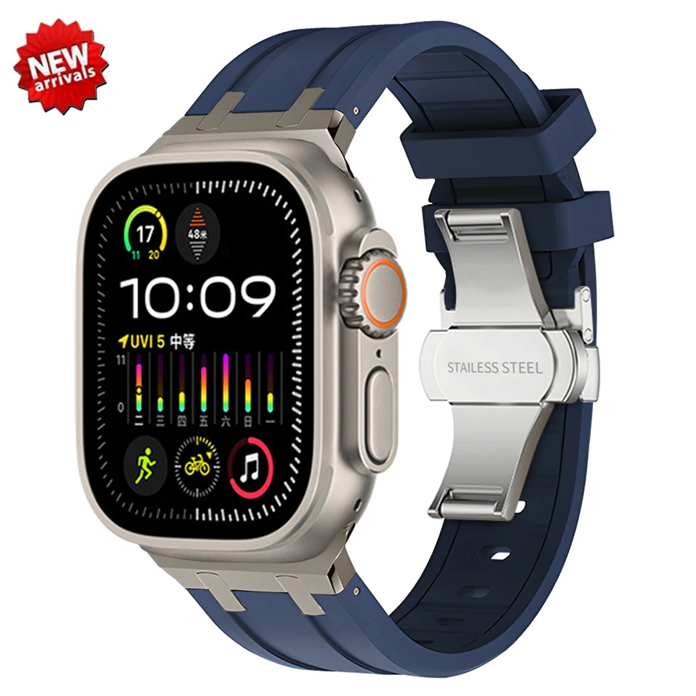 Band for Apple Watch Series 9 Ultra 2 49mm 45mm 42 44mm Butterfly Clasp Strap for iWatch 9 8 7 se 6 5 4 Silicone Sports Bracelet