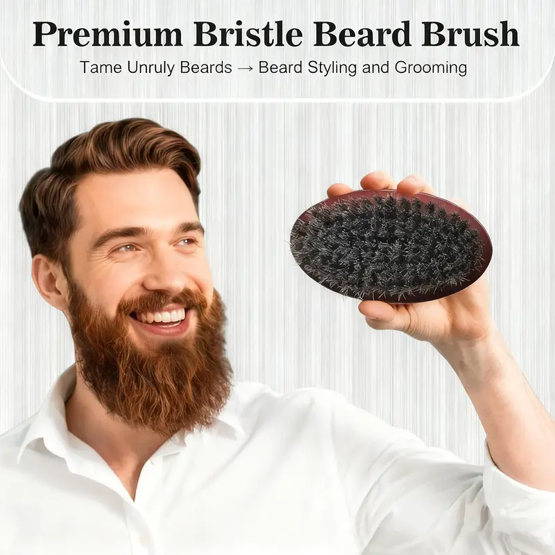 Men's Beard Brush & Comb Set, Natural Material, 100% Pure Wild Boar Bristle Beard Brush & Comb Set, Comes with a Travel Bag - Image 4