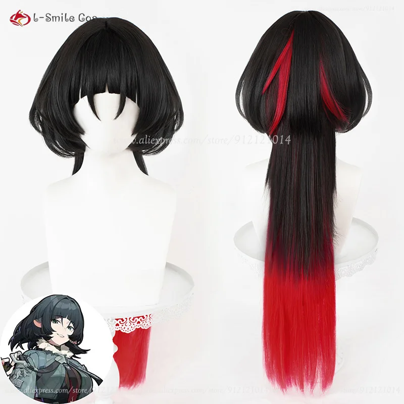 Jane Doe Cosplay Perücke 70cm Schwarz Rot Synthetik Hitzebeständig Anime Halloween + Perückenkappe 6
