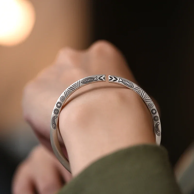 

ZABRA 999 Sterling Silver Mobius Ring Bracelet Men's and Women's Tide Style Ancient Fasen System Foot Silver Bracelet