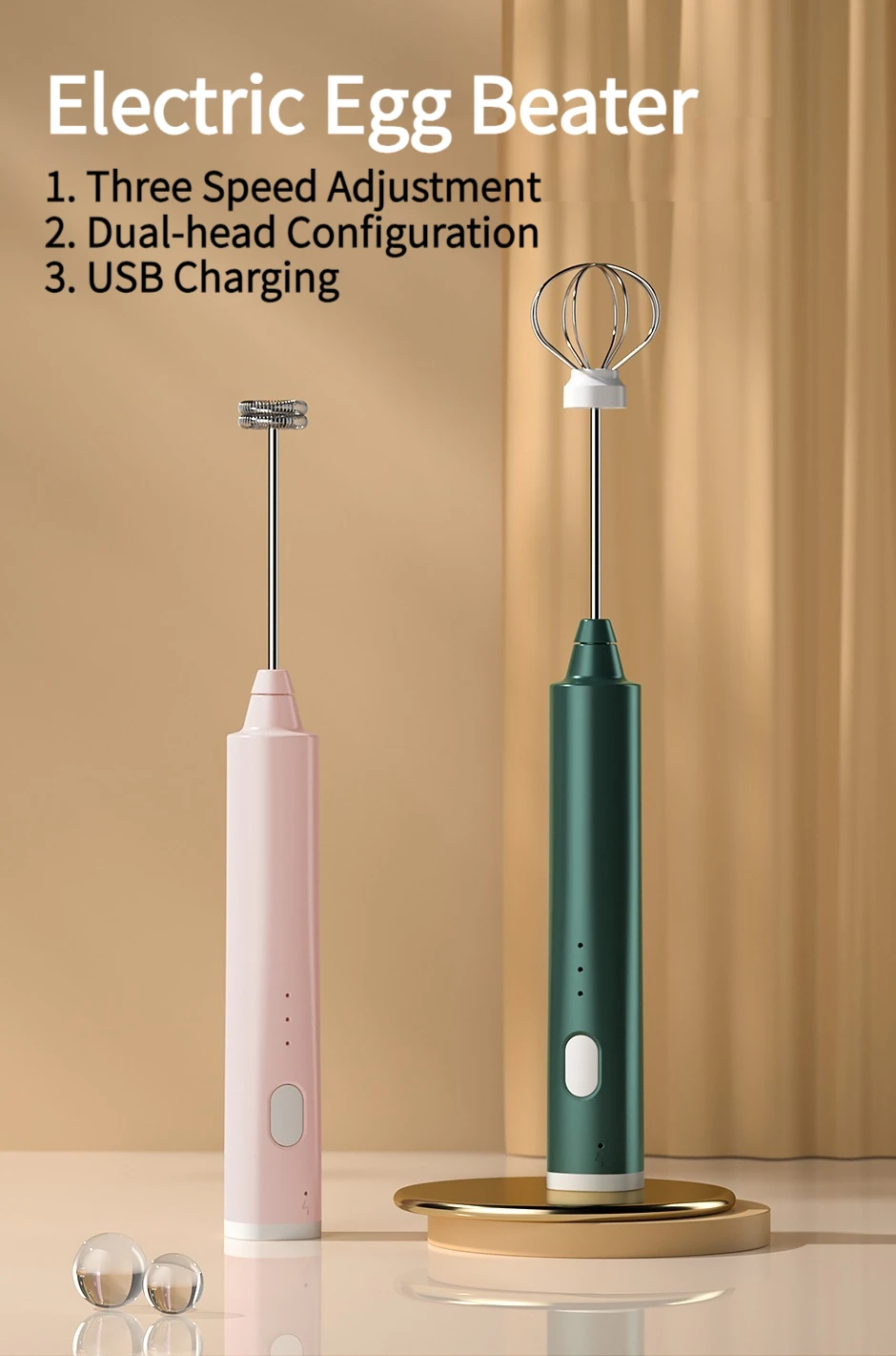 Description Picture 2 of item1 PCS USB Rechargeable Handheld Egg Beater 3 Speeds Electric Milk Frother Foam Maker Mixer Coffee Drink Frothing Wand Foamer