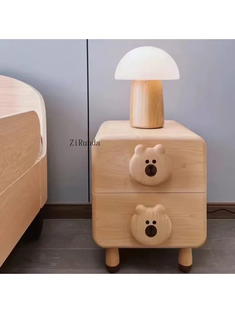 1Children's room, all solid wood bedside tables, black walnut bedside tables, cartoon storage cabinets