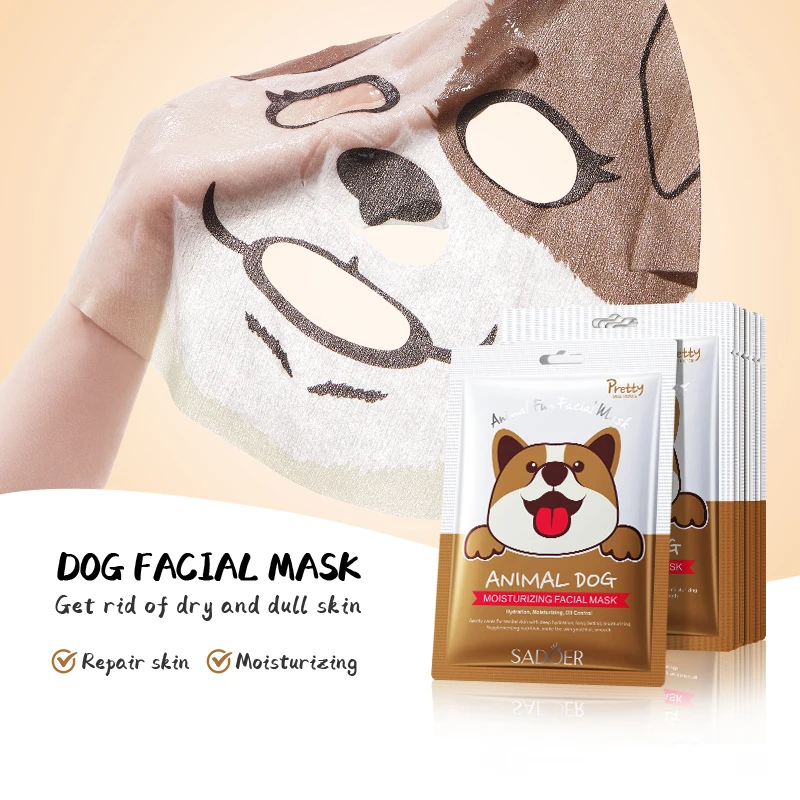 5pcs SADOER Cartoon Dog Moisturizing Face Mask Facial skincare Brightening Firming Sheet Skin Care