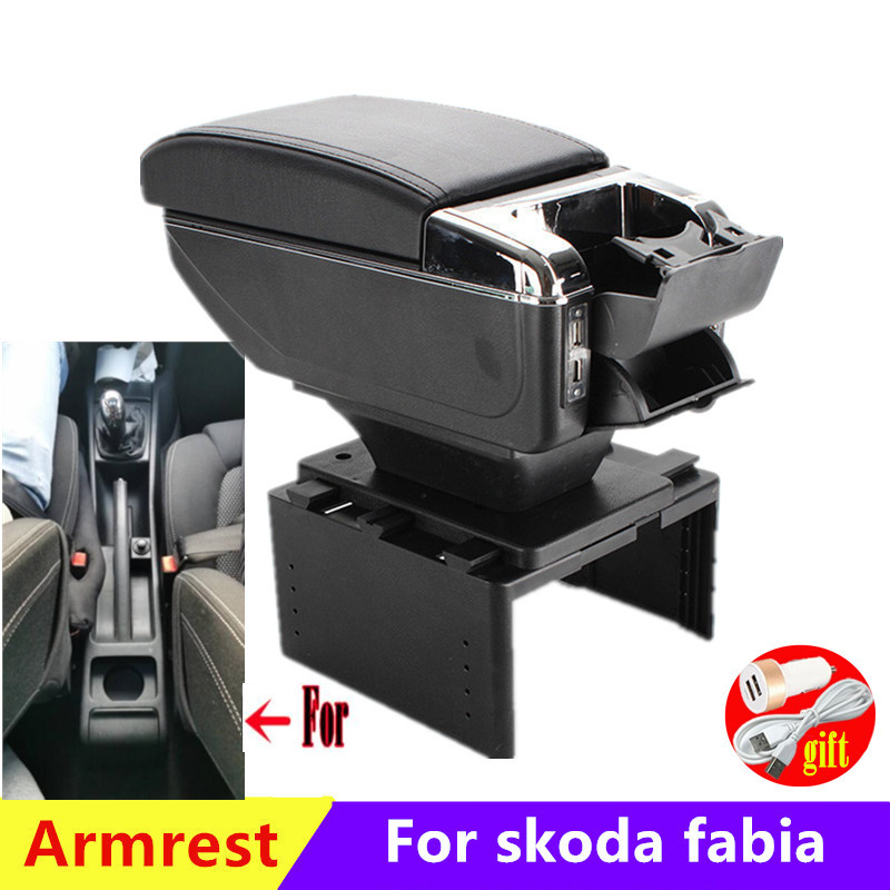 For skoda fabia Armrest box For skoda fabia Car Armrest Center Console storage Box Interior Retrofit USB Car Accessories