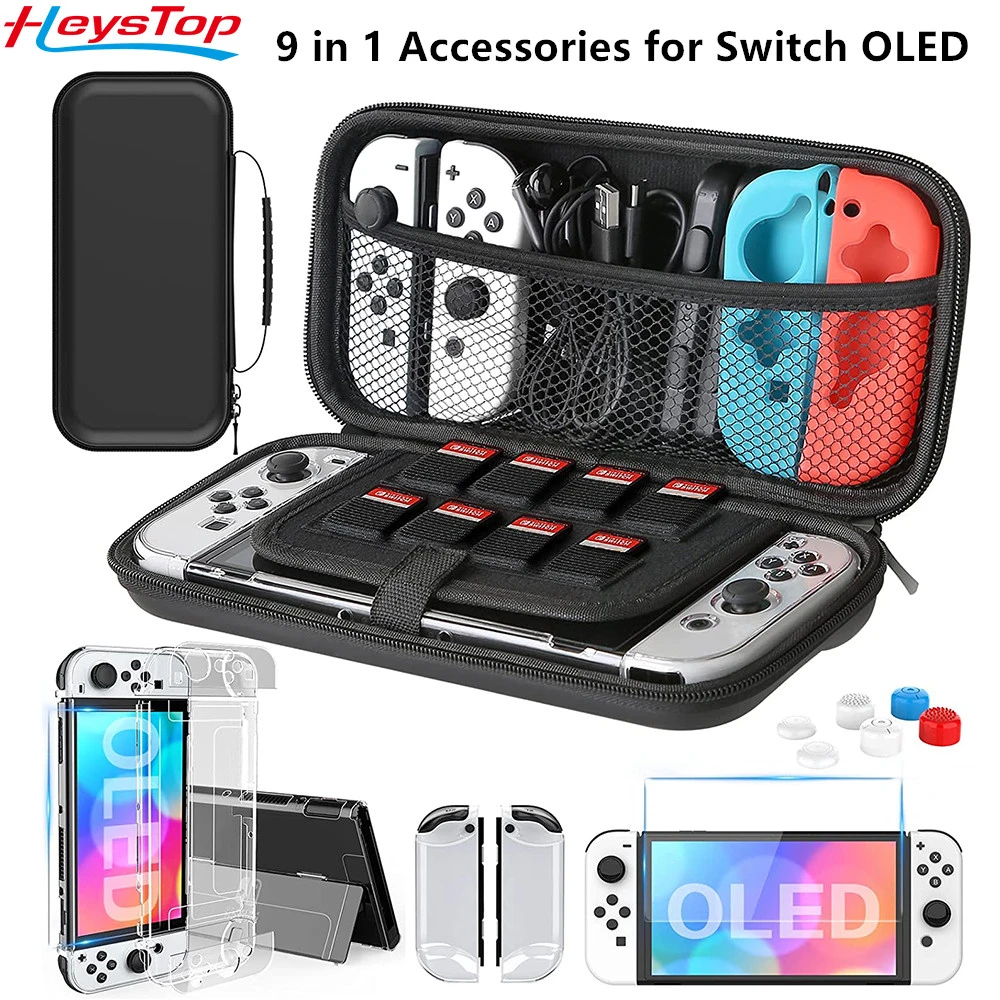 HEYSTOP Switch OLED Case Compatible with Nintendo Switch OLED Model, 9 in 1 Accessories for Switch OLED Model with Carrying Case lighted single pole switch