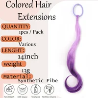 Extensions de cheveux synthétiques colorés pour enfants, extensions de queue de cheval bouclées, légères, avec élastique, 14 po 4