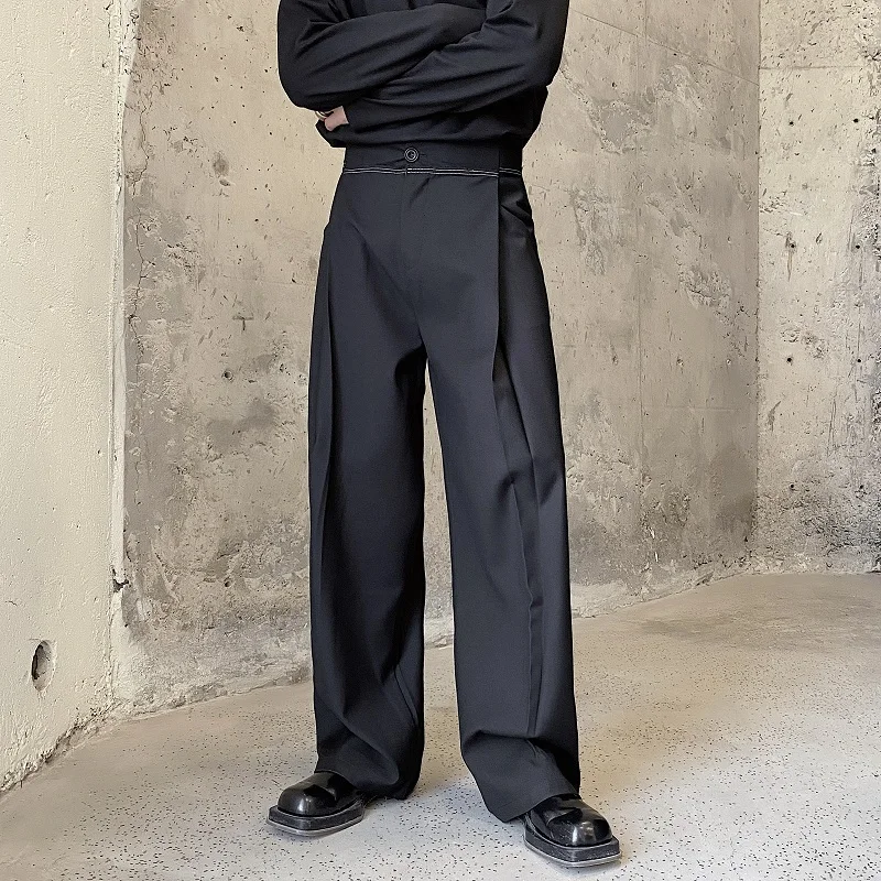 

2023Wide Line Casual Men Cut Leg Open Loose Pants Net Celebrity Streetwear Fashion Vintage Straight Suit Long Trousers