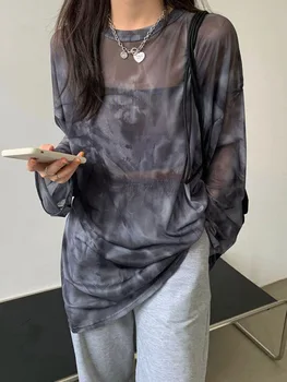 T-shirt Women Tie Dye Long Sleeve Ladies Spring Loose High Street Stylish Thin Leisure Minimalist Harajuku Ins Comfortable Chic 1