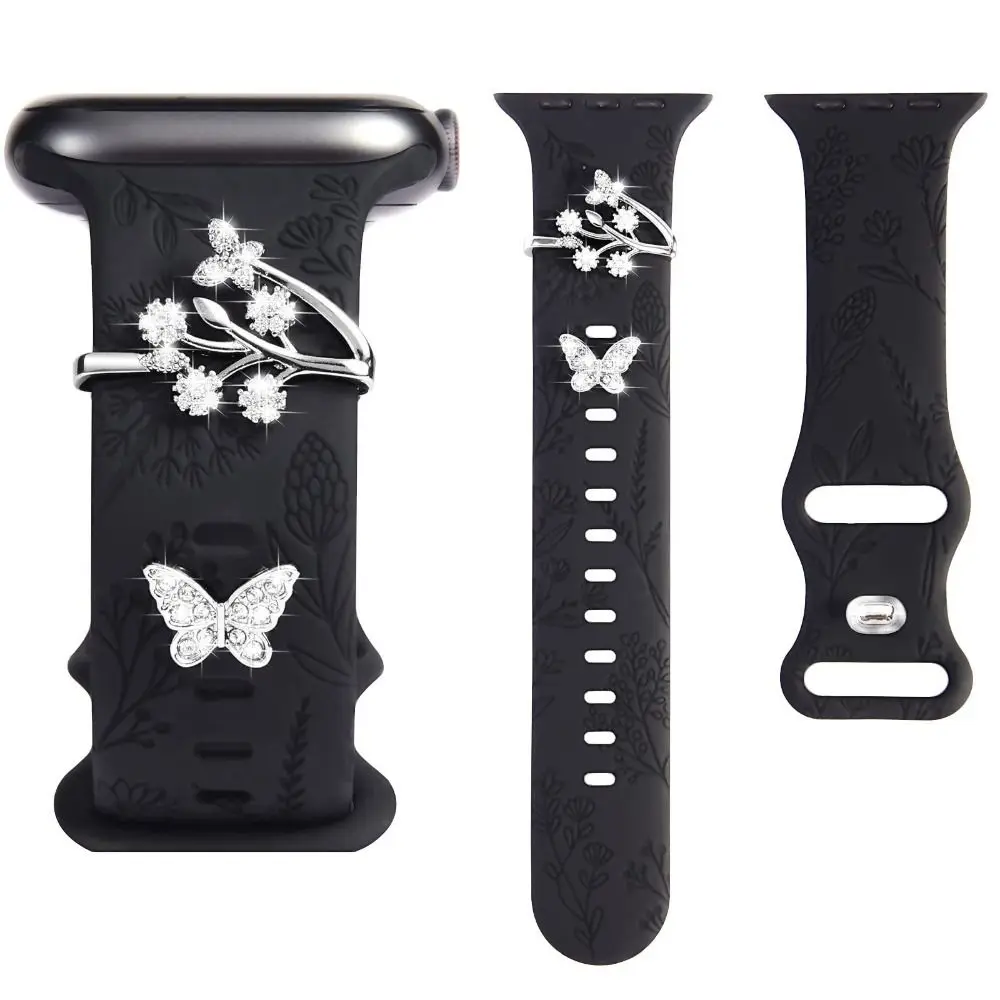 Elegant Diamond-Embellished Metal Watch Band Bracelet with Decorative Charms
