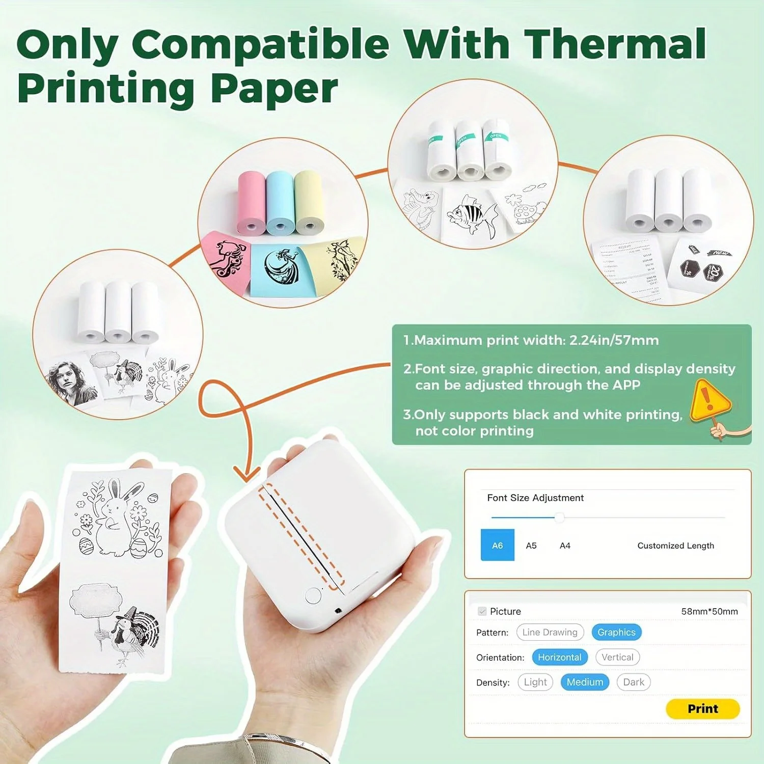 Mini Pocket Thermal Label Receipt Photo Notebook Printer for Learning Notes Image Printing, Compatible with iOS and Android