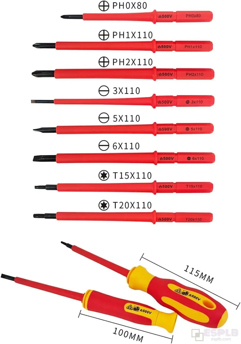 ESPLB 10 in 1 500V Insulated Screwdriver Set Interchangeable Blades Strong Magnetic Storage Pouch precision screwdriver set magnetic screwdriver set screwdriver set magnetic screwdriver bit set magnetic screwdriver