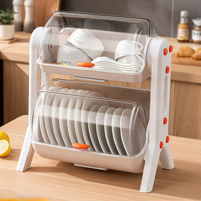 Dish Rack with Cover dustproof Kitchen Dish drainer rack organizer