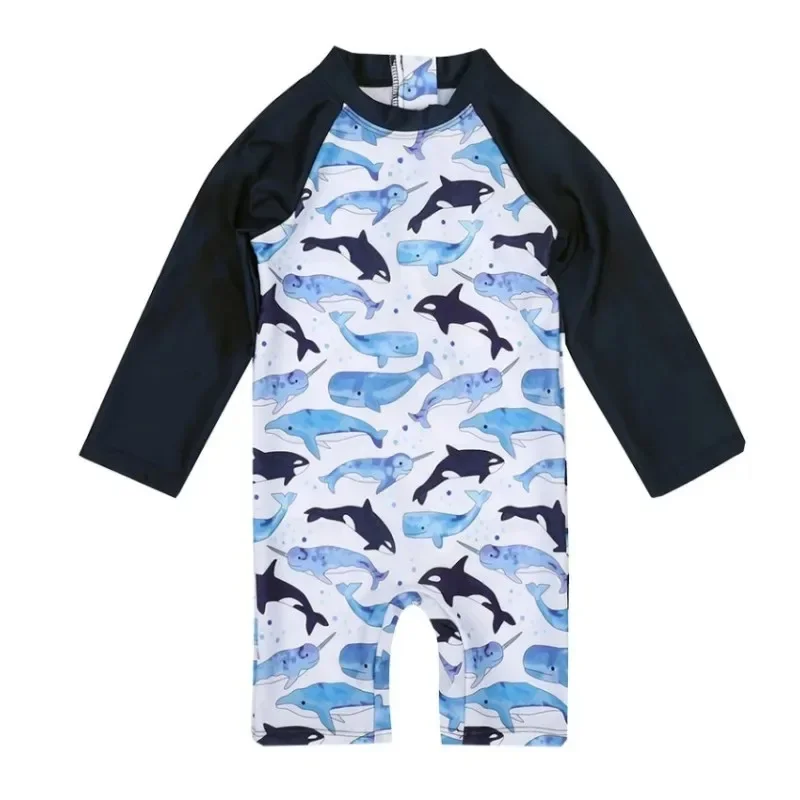 Baby Boys Swimsuit Long Sleeves One Piece Swimwear for Kids Toddler Cartoon UPF50+ Rash Guards Infant Bathing Suit Korea Sets