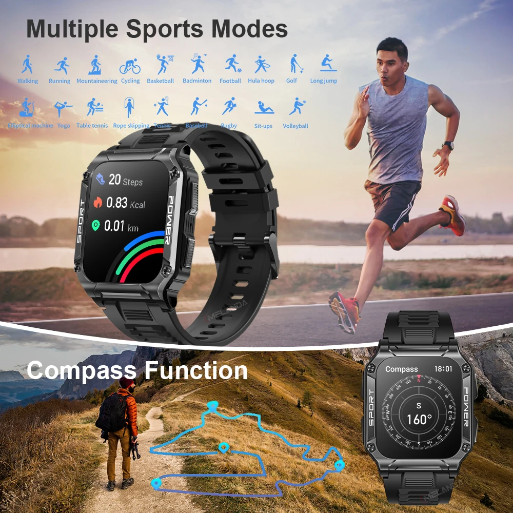 Comprar MELANDA 1,83 nuevo Bluetooth llamada asistente de voz reloj  inteligente hombres deporte Fitness Tracker tiempo IP68 impermeable hombre  Smartwatch