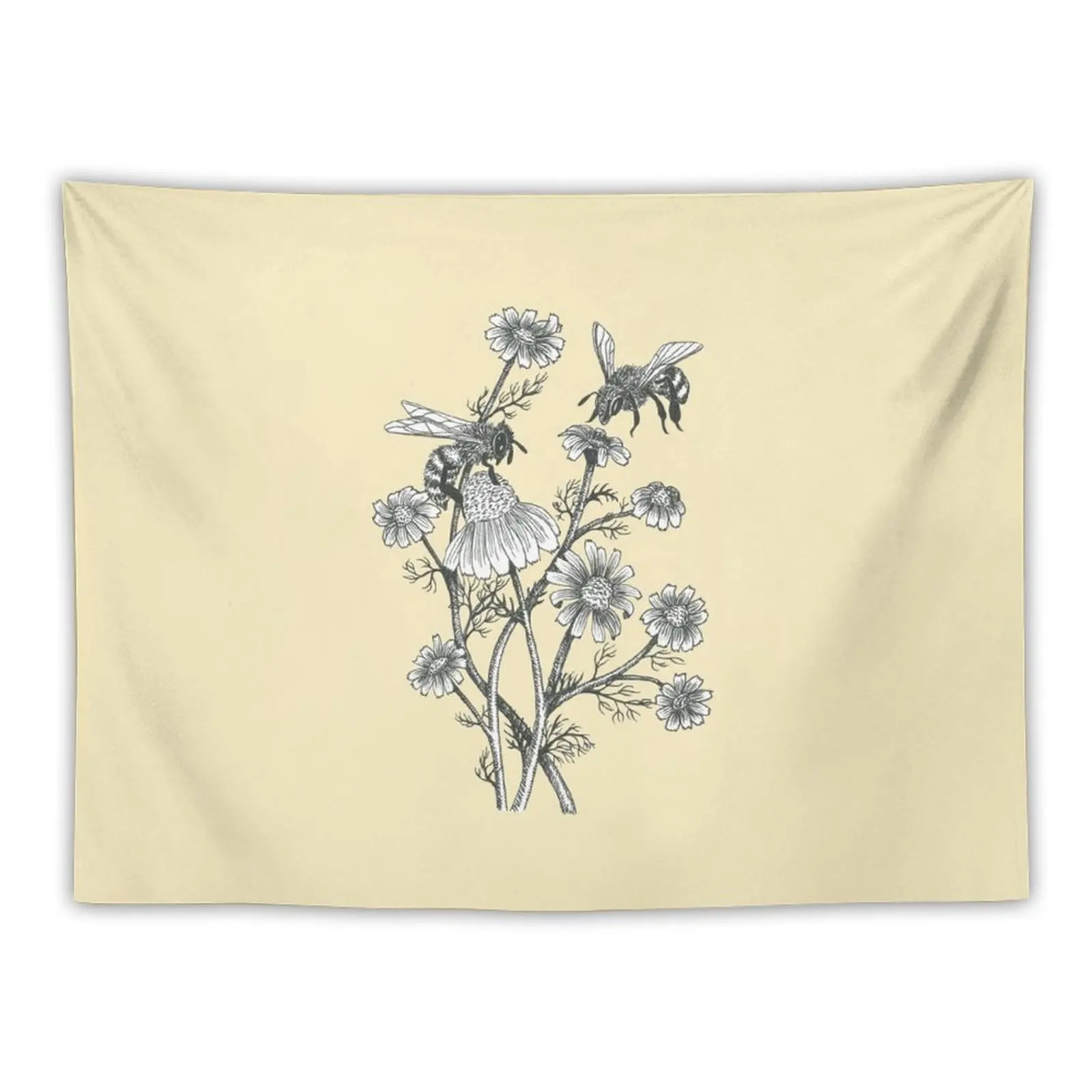 

bees and chamomile on honey background Tapestry Home And Comfort Decor Room Decorations Aesthetic Aesthetics For Room Tapestry