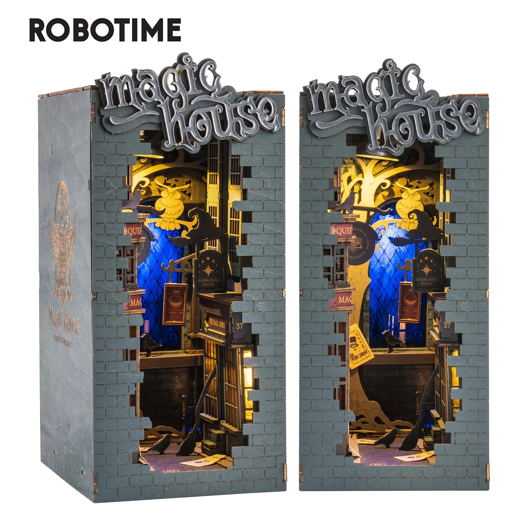 Robotime Rolife Magic House DIY Dollhouse Furniture Book Nook Wooden Puzzle Booknook Bookshelf
