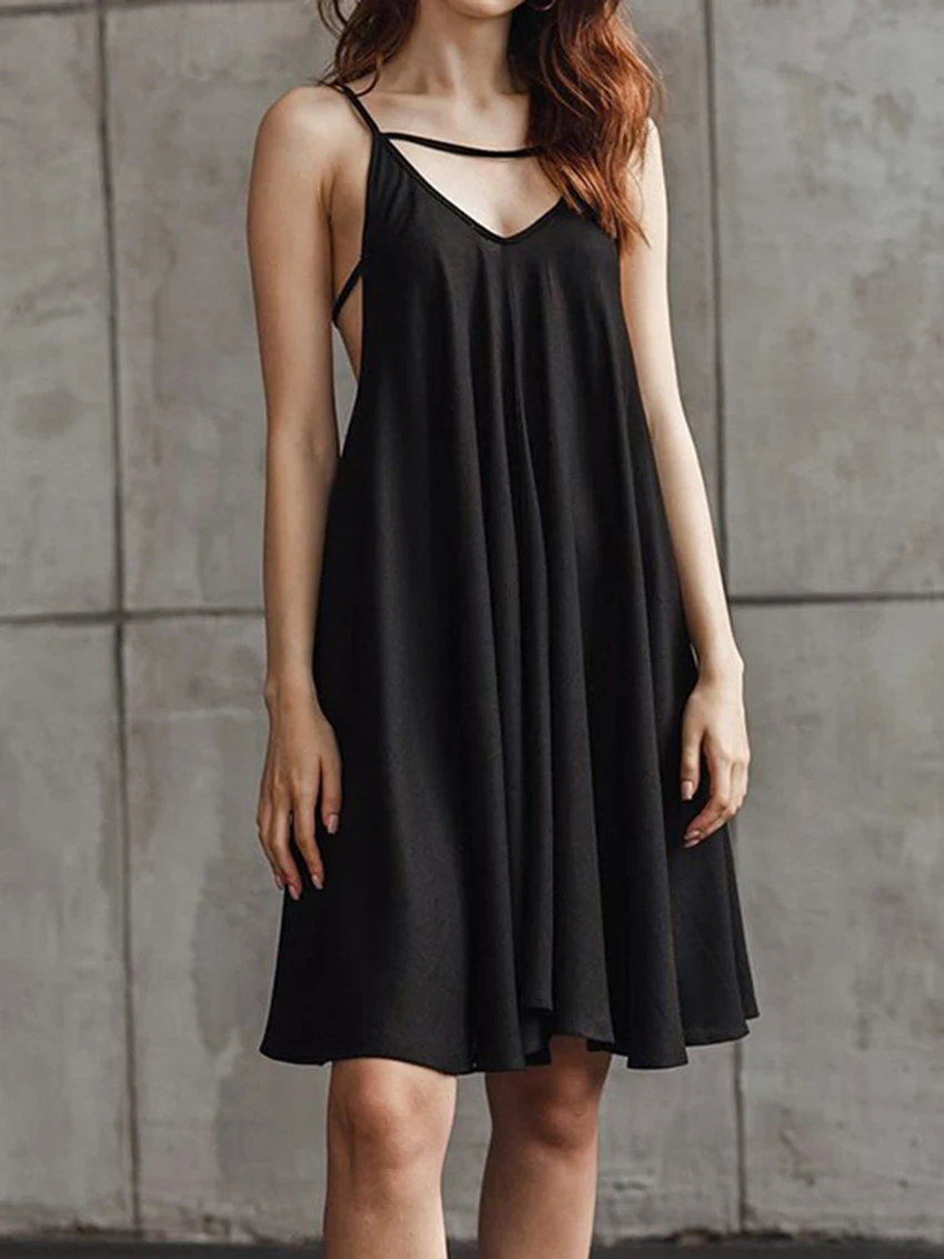 Marthaqiqi Casual Ladies Nightgowns Spaghetti Strap Sleepwear Tank Tops Nightwear Backless Nightie Mini Dress Home Clothes Women