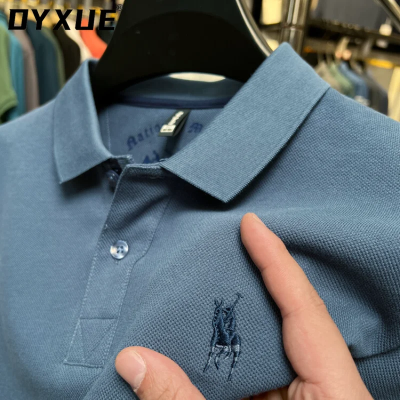 

DYXUE Summer Luxury 100% Cotton Fashion Short-sleeved Polo Shirt Solid Color Business Casual Embroidery Casual Cool Top M-4XL
