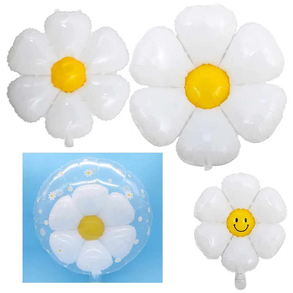 

Korean Version Daisy Aluminum Film Balloon White Smiling Face Birthday Photo Props Decoration Party Graduation Ceremony Wedding