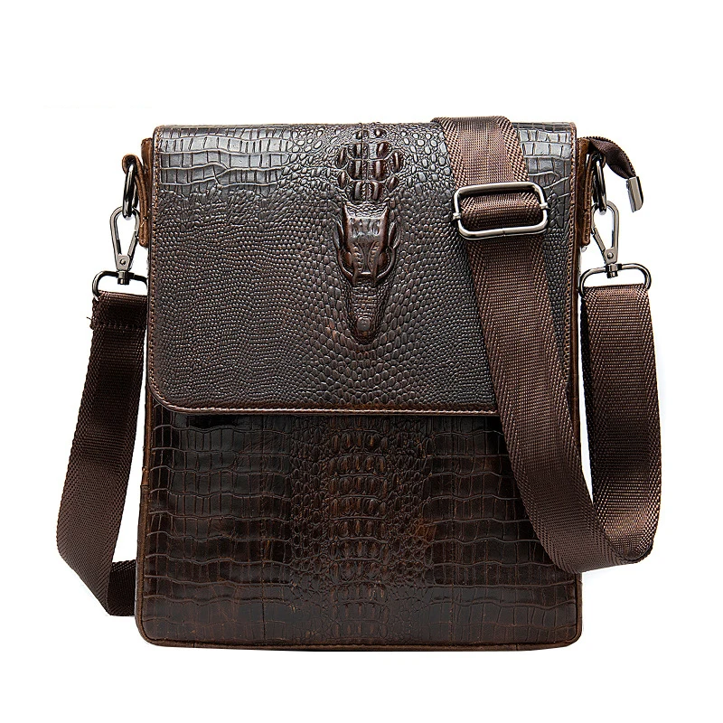 

New Style Cowhide Men's Bag Shoulder Bag Leather Male Crossbody Retro Crocodile Pattern Sling Bags gFor Man Fashion 2023