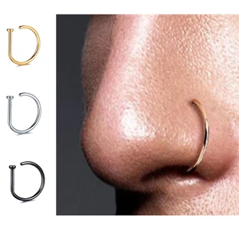 Curved Barbells Fake Nose Piercing D Shaped Tragus Helix Stud Earring Hoop Septum Stainless Steel Ring Nostril Body Jewelry New 1