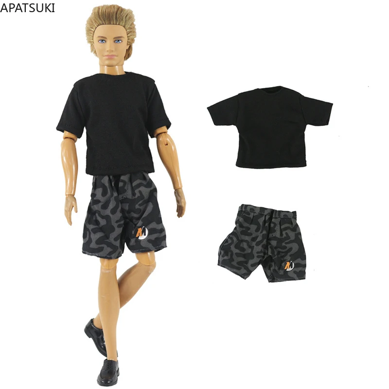 1/6 Boy Doll Clothes For Ken Doll Outfits Black T-shirt Shorts