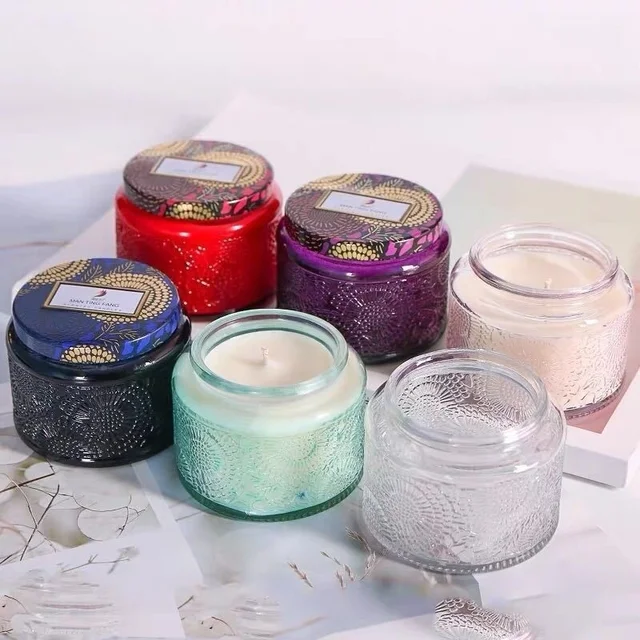 6pcs Glass Candle Jars With Lid Wholesale Empty Candle Container 100/250ml  Glass Jars For DIY Homemade Scented Candles