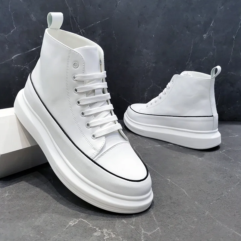 

Korean style mens leisure platform boots genuine leather flats shoes youth streetwear ankle boot spring autumn short botas male