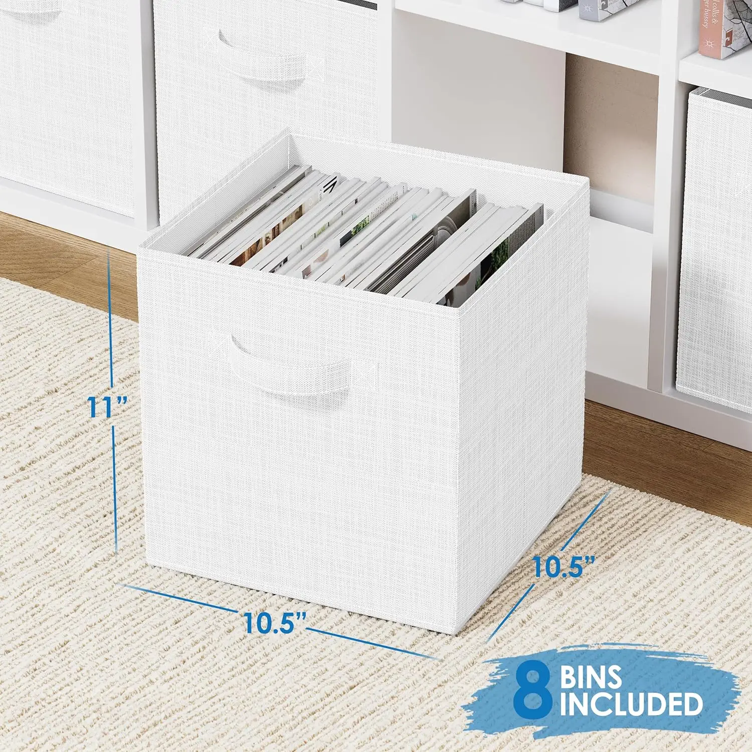 Fabric Storage Cubes for Cube Organizer - 8 Pack Heavy Duty White-Grey Storage Bins, Baskets For Shelves or Cubbies Storage 3