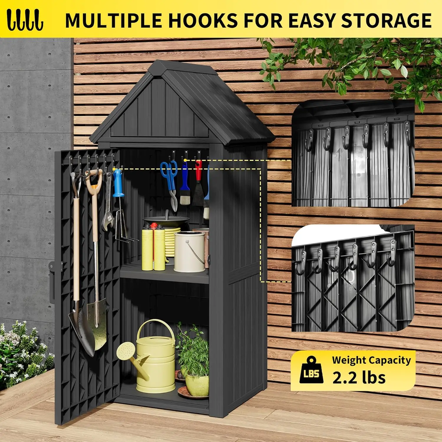 Outdoor Resin Storage Shed, Upgrade Durable Storage Cabinet with Removable Shelves and Lock Ring