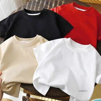 Children's Cotton Short Sleeve White Red Black T-shirt Girls' Summer Baby Clothes Kids Boys' Tops 1
