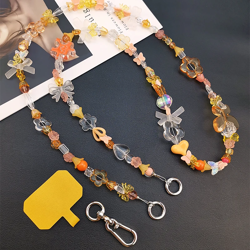 

Mobile Phone Lanyard Crossbody Carried on The Shoulder Jewelry Beads Diagonal Hanging Chain Colorful Ball Beads Anti-lost Sling