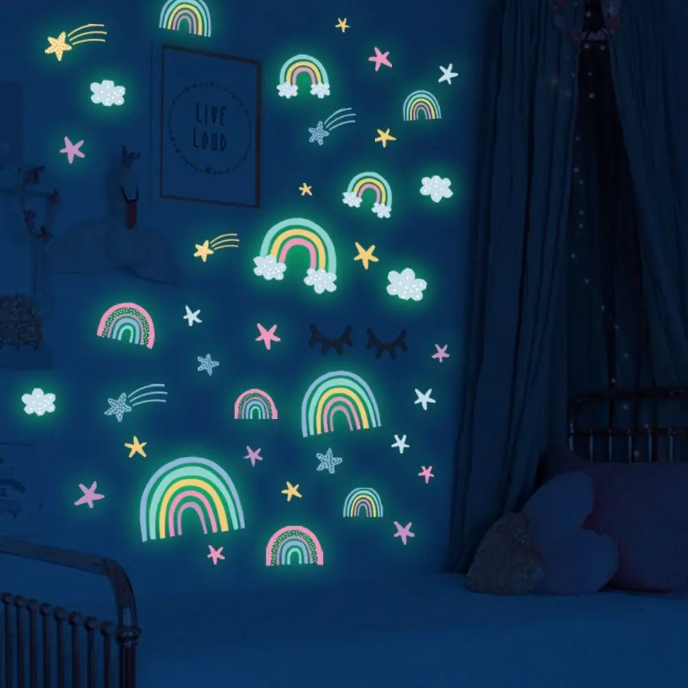 Sfondo Wall Star Cloud Cute In The Dark Fluorescente Sticker Wallpaper Glow Stickers Rainbow Decal Star Wall Sticker