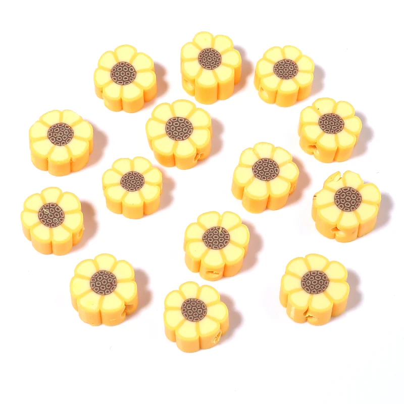 

50Pcs/lot 10mm Yellow Sunflower Beads Polymer Clay Beads Polymer Clay Spacer Loose Beads for Necklace DIY Bracelet Accessories